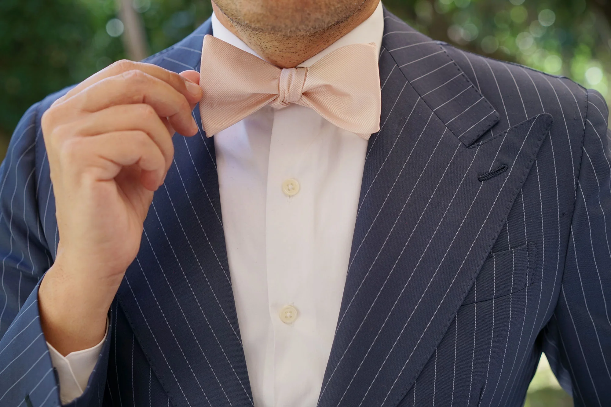 Misty Rose Pink Weave Self Bow Tie - Image 7