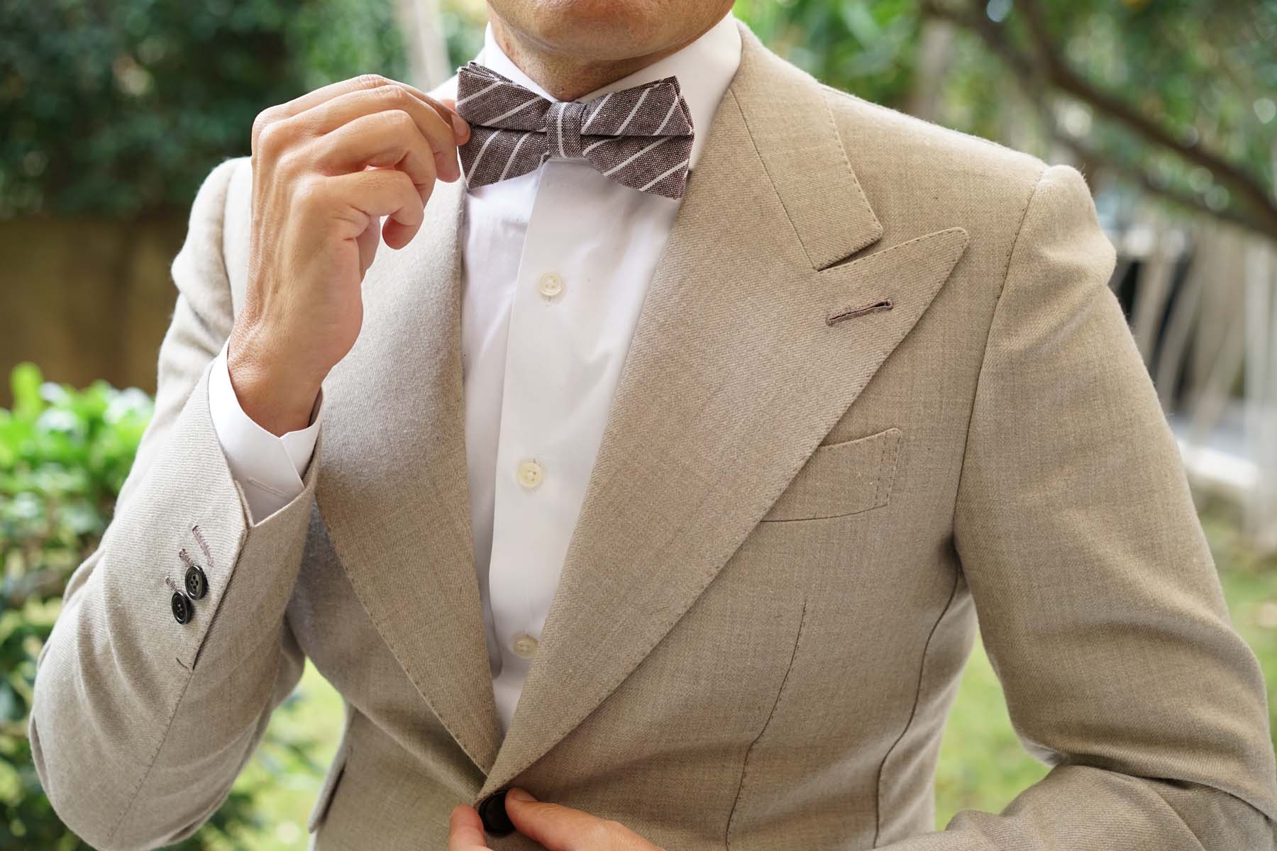 Mocha Brown Pinstripe Linen Bow Tie - Image 11