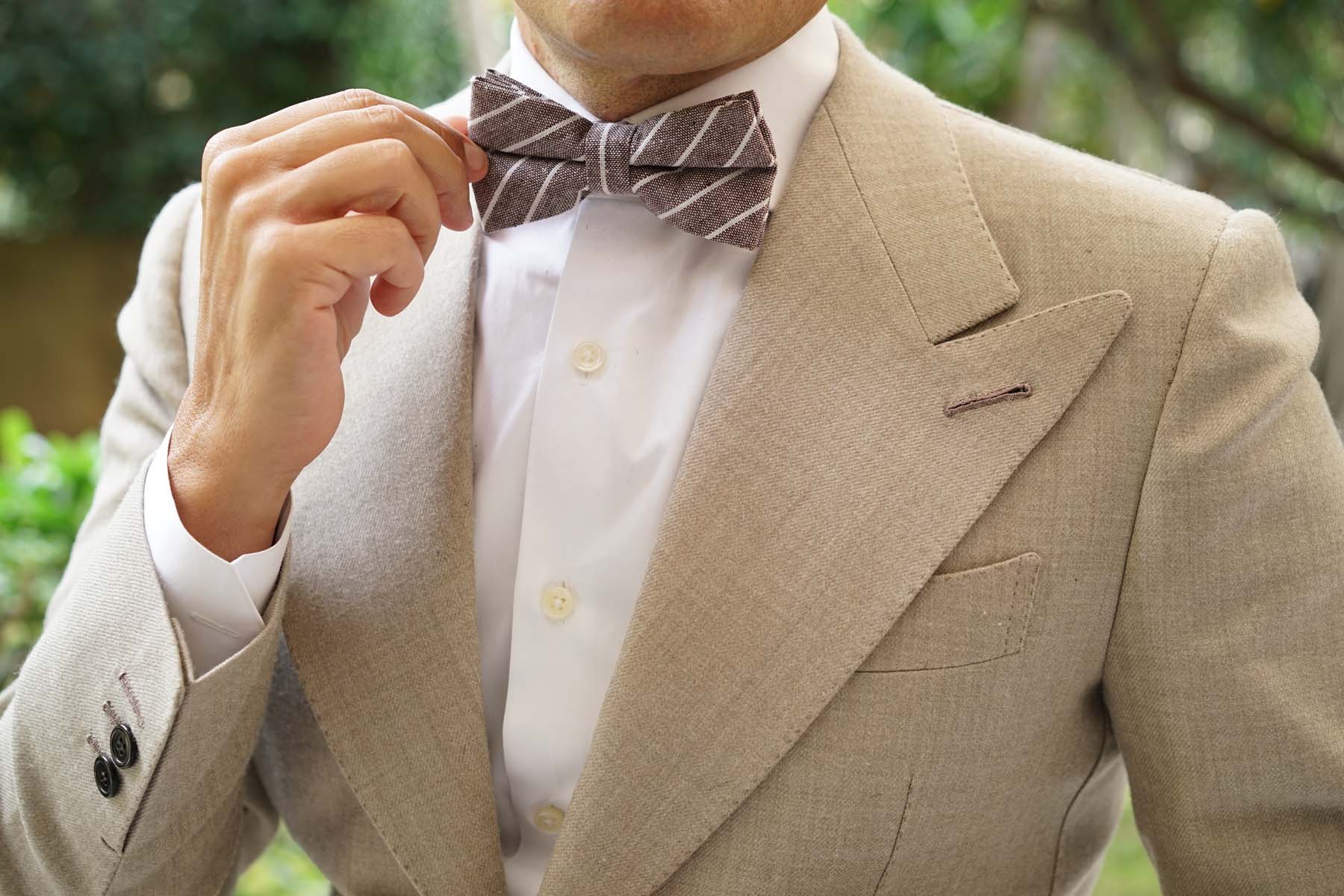 Mocha Brown Pinstripe Linen Bow Tie - Image 12
