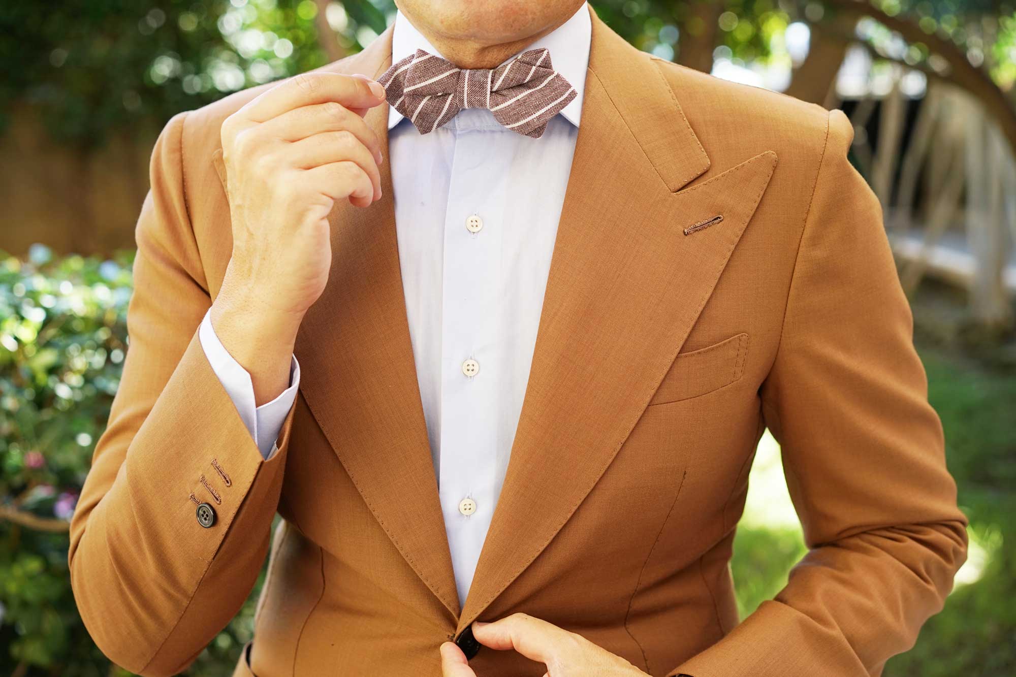 Mocha Brown Pinstripe Linen Diamond Bow Tie - Image 5
