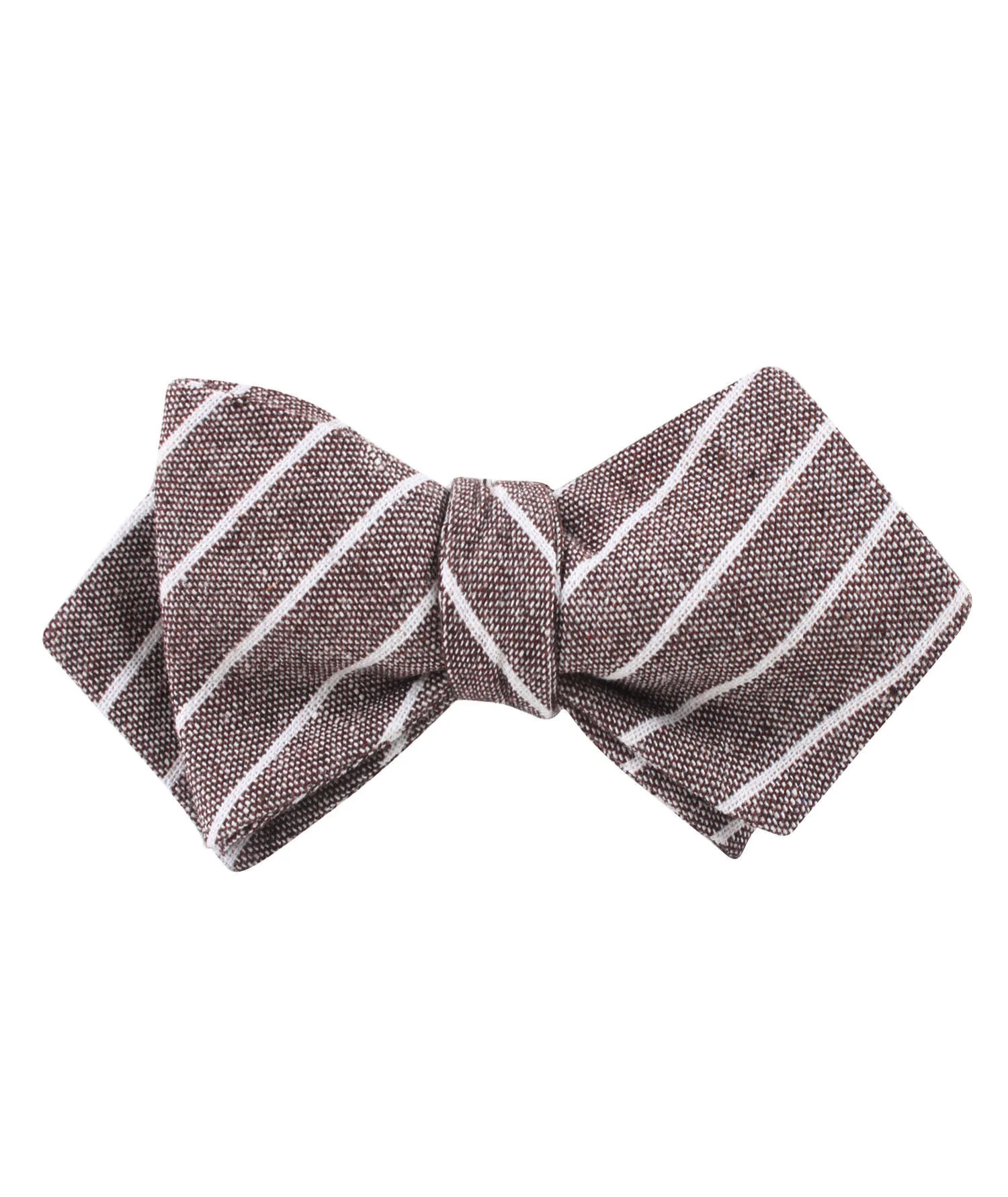 Mocha Brown Pinstripe Linen Diamond Self Bow Tie - Image 2