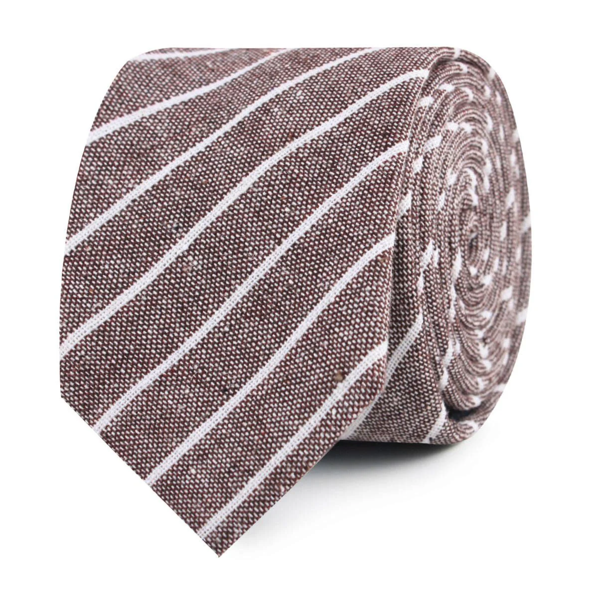 Mocha Brown Pinstripe Linen Skinny Tie - Image 2