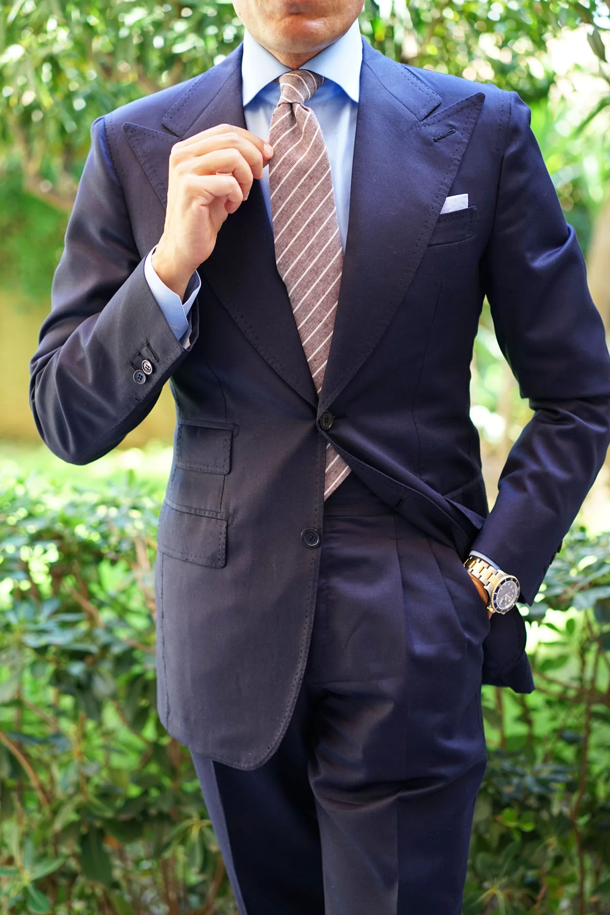 Mocha Brown Pinstripe Linen Tie - Image 10
