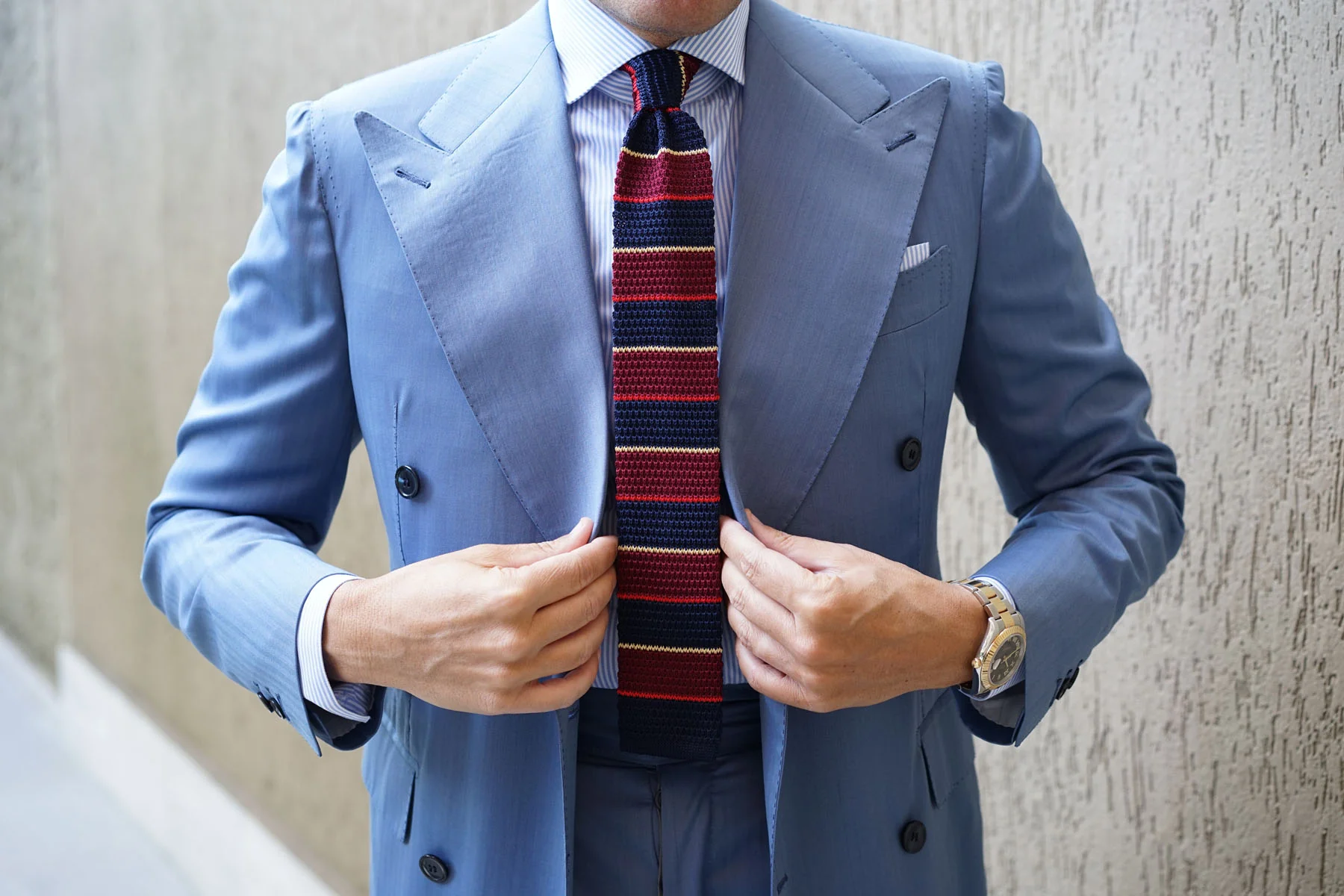 Mr Cooper Maroon Striped Knitted Tie - Image 6