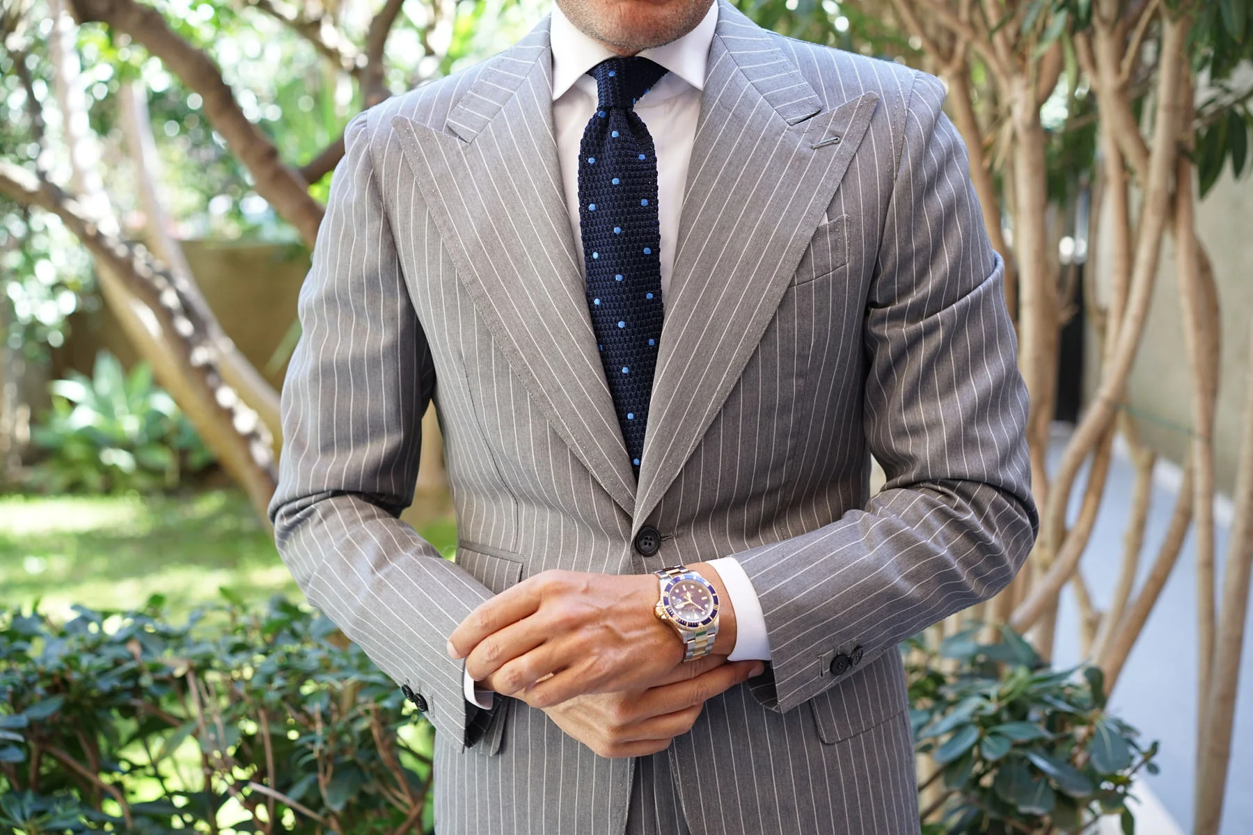 Mr Gecko Navy Blue Polkadot Knitted Tie - Image 8