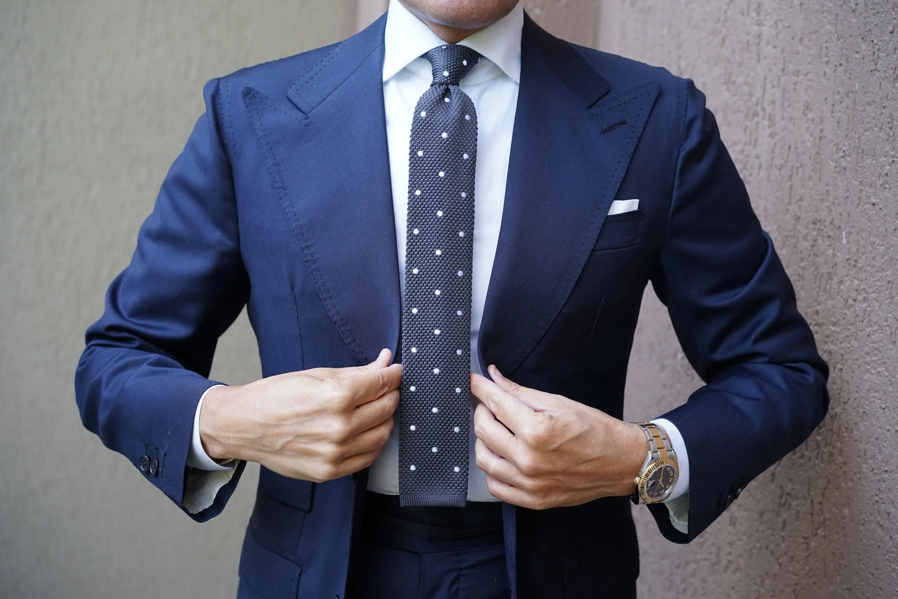 Mr. Mandela Charcoal Polkadot Knitted Tie - Image 10