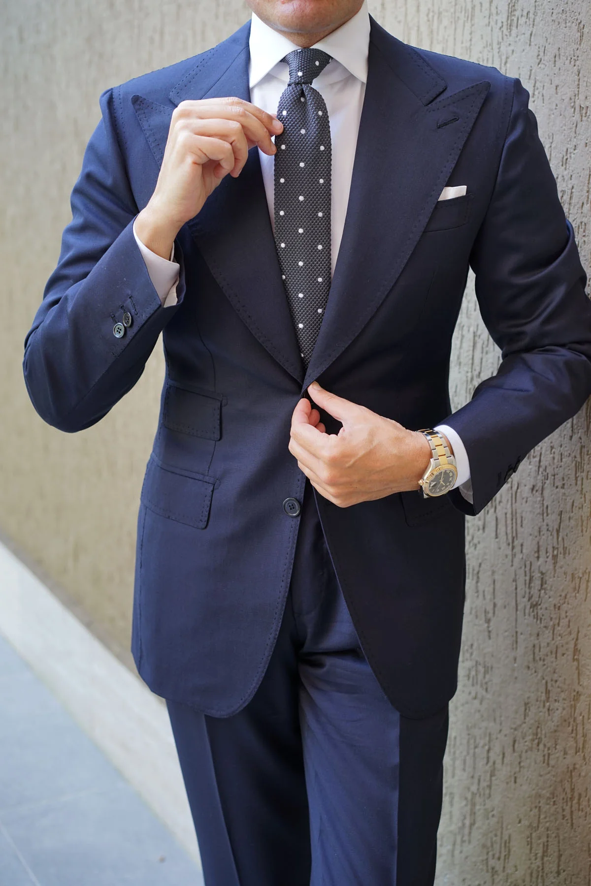 Mr. Mandela Charcoal Polkadot Knitted Tie - Image 4