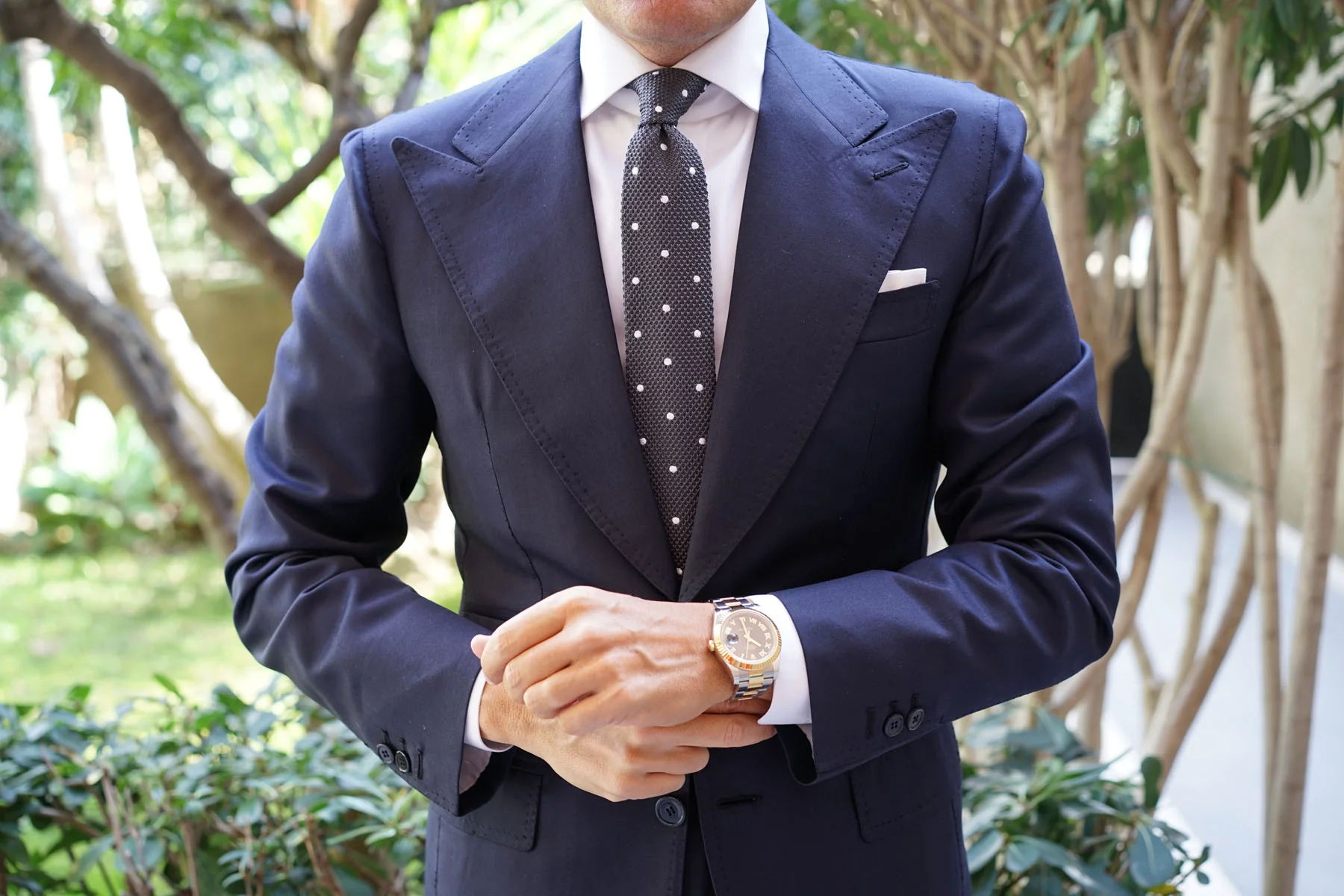 Mr. Mandela Charcoal Polkadot Knitted Tie - Image 5