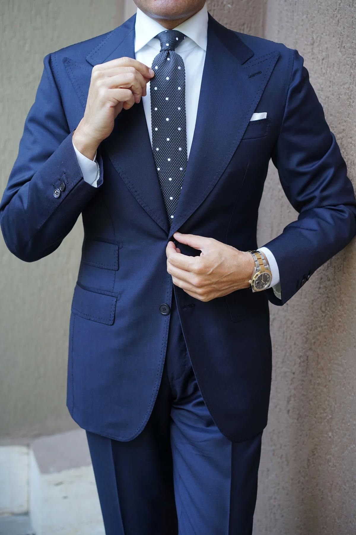 Mr. Mandela Charcoal Polkadot Knitted Tie - Image 9