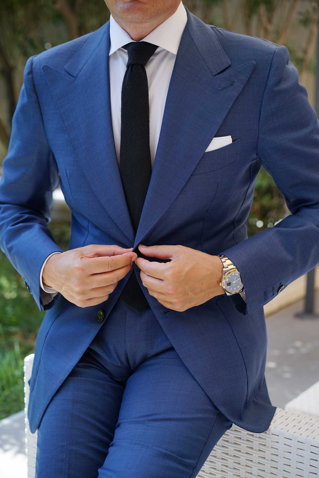 Mr Martin Black Linen Skinny Tie - Image 10