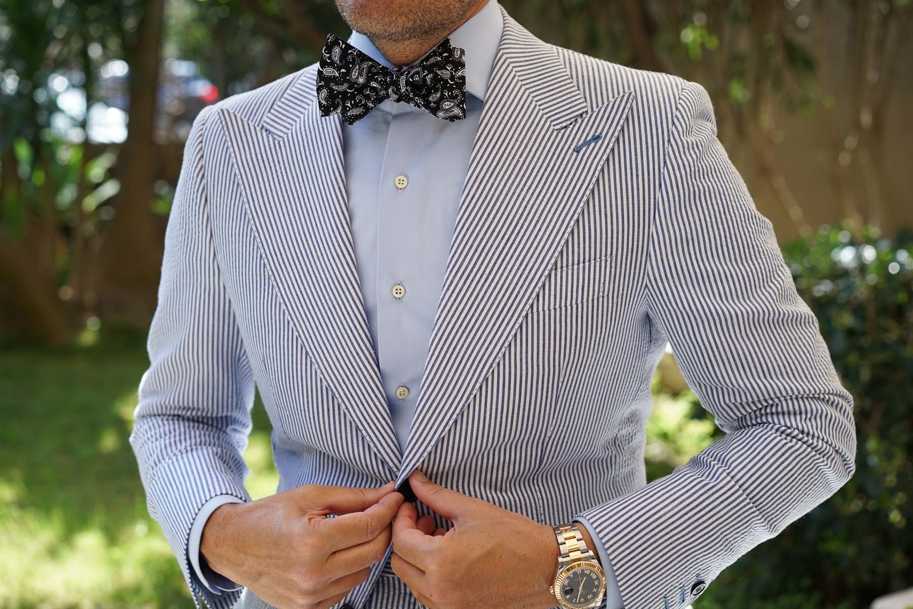 Mr Pollard Black Paisley Self Bow Tie - Image 4
