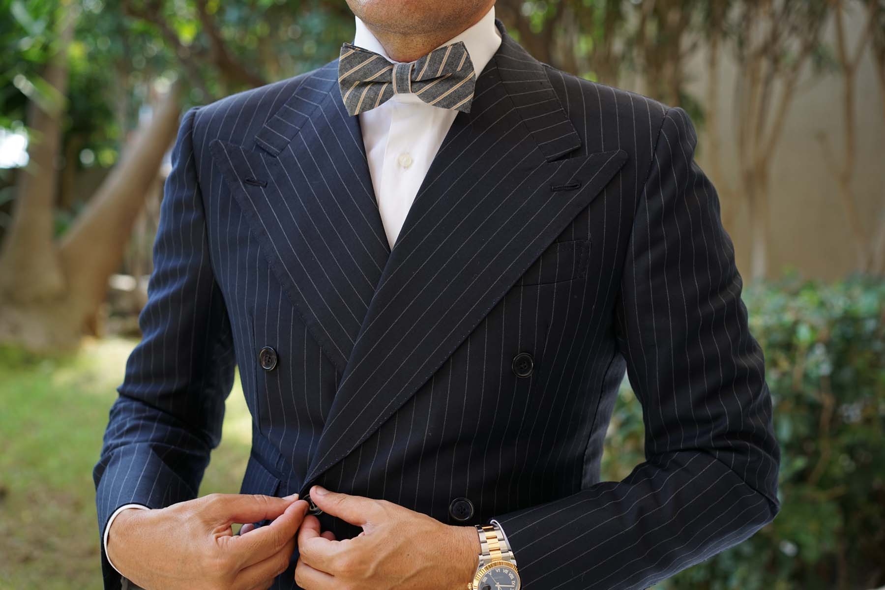 Mustard Pinstripe Bow Tie - Image 6