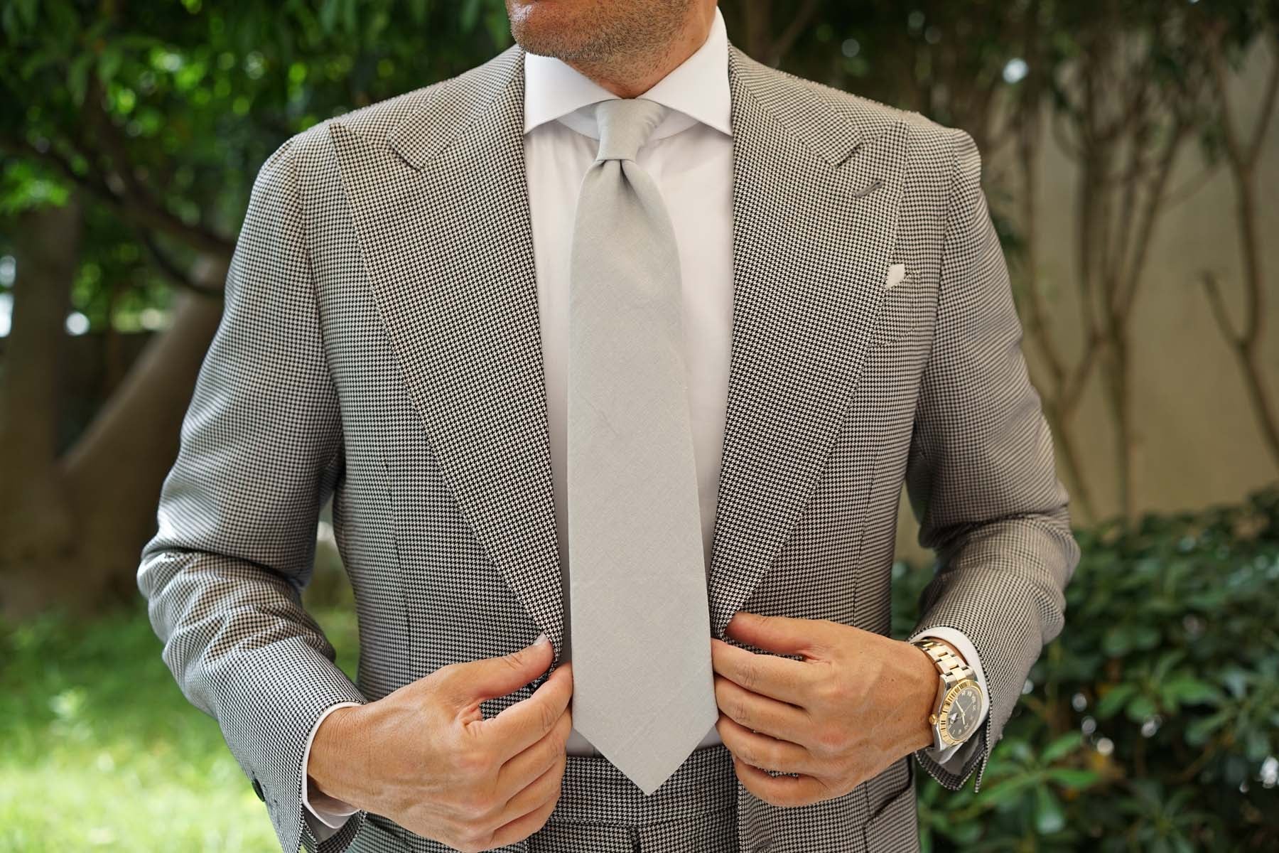 Mystic Silver Linen Necktie - Image 4