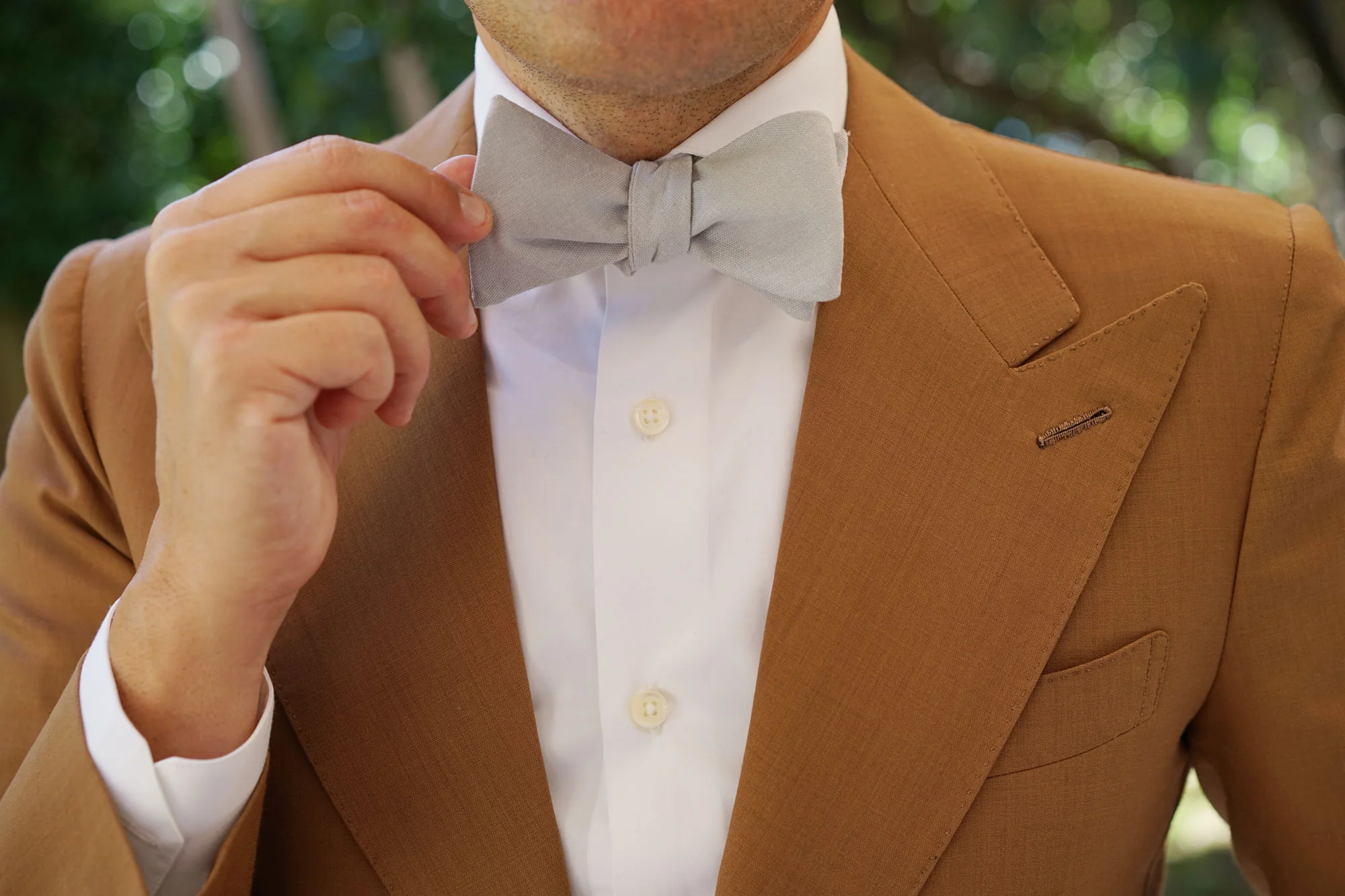 Mystic Silver Linen Self Bow Tie - Image 6