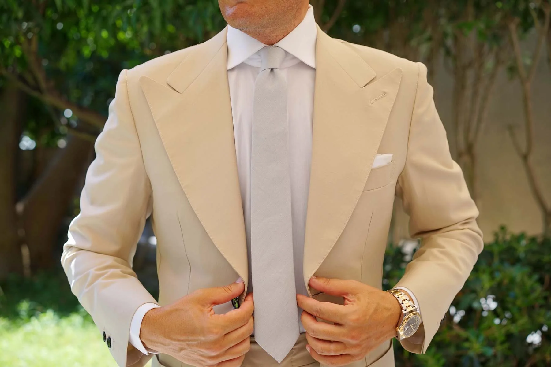 Mystic Silver Linen Skinny Tie - Image 6
