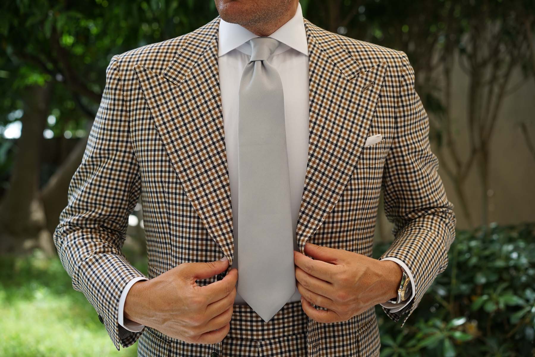 Mystic Silver Satin Necktie - Image 8