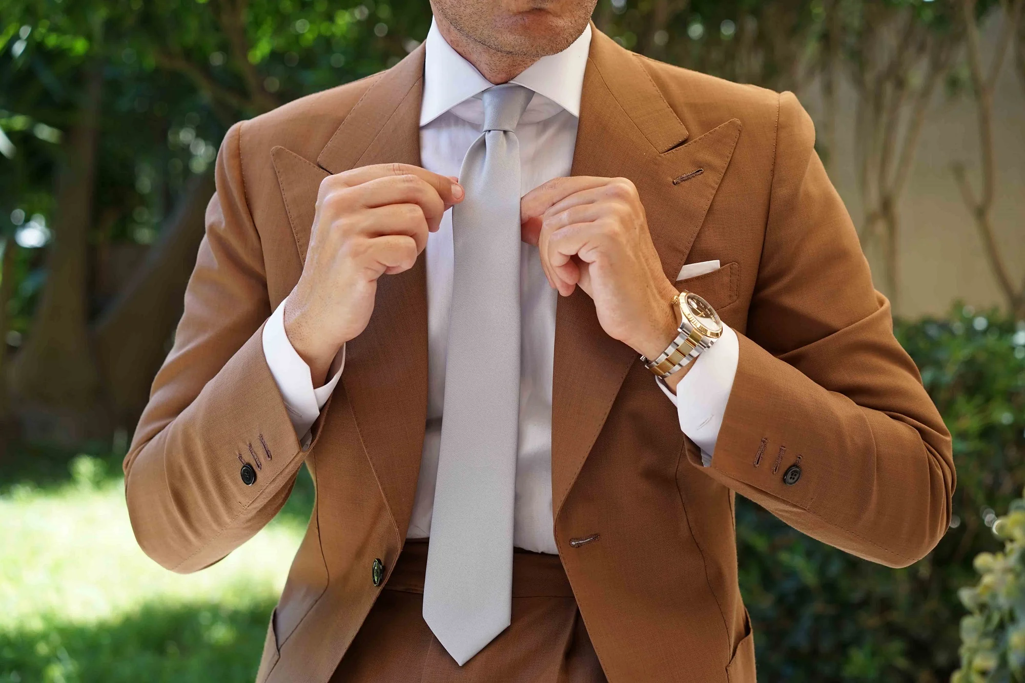Mystic Silver Satin Skinny Tie - Image 4