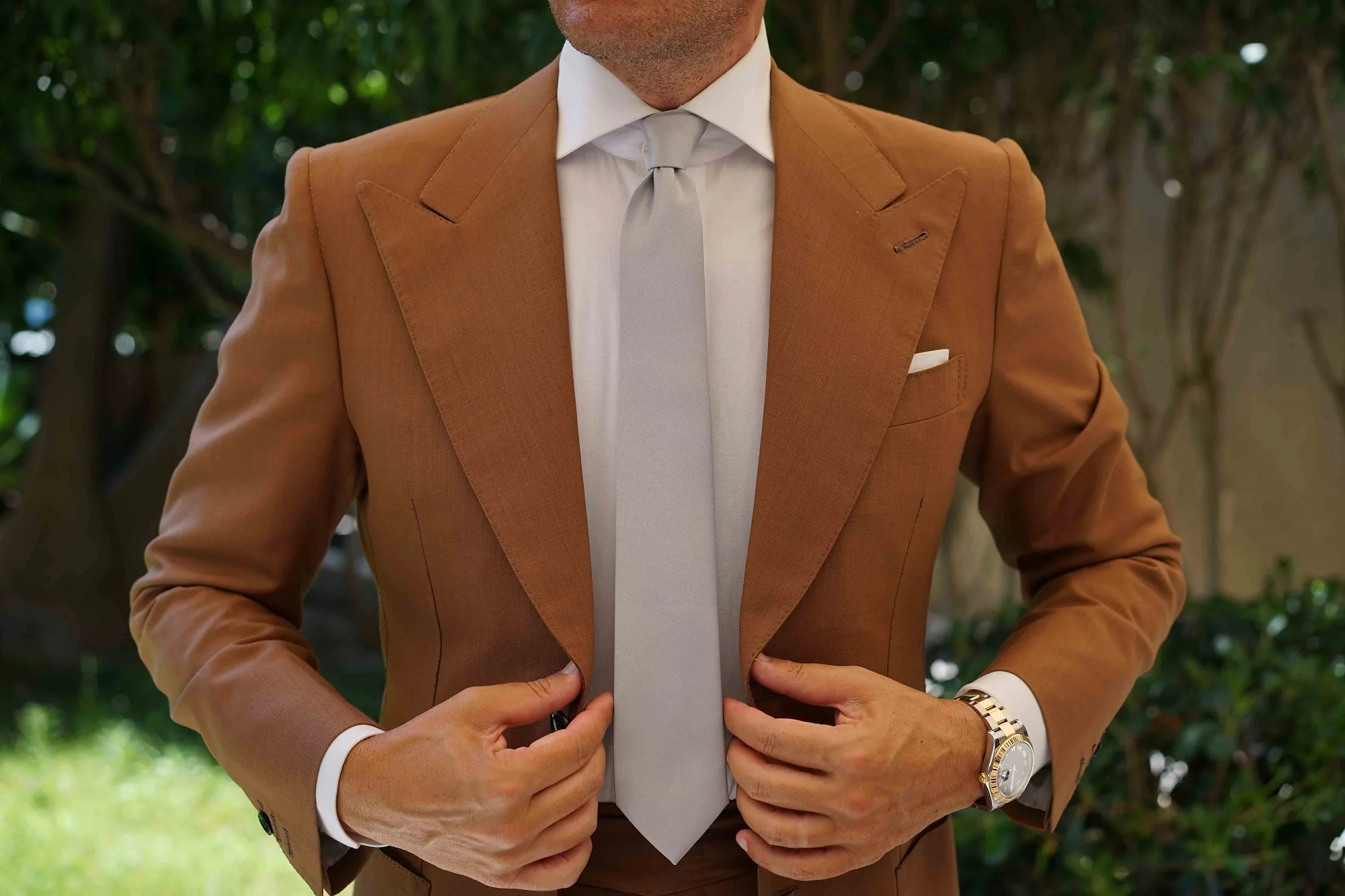Mystic Silver Satin Skinny Tie - Image 6