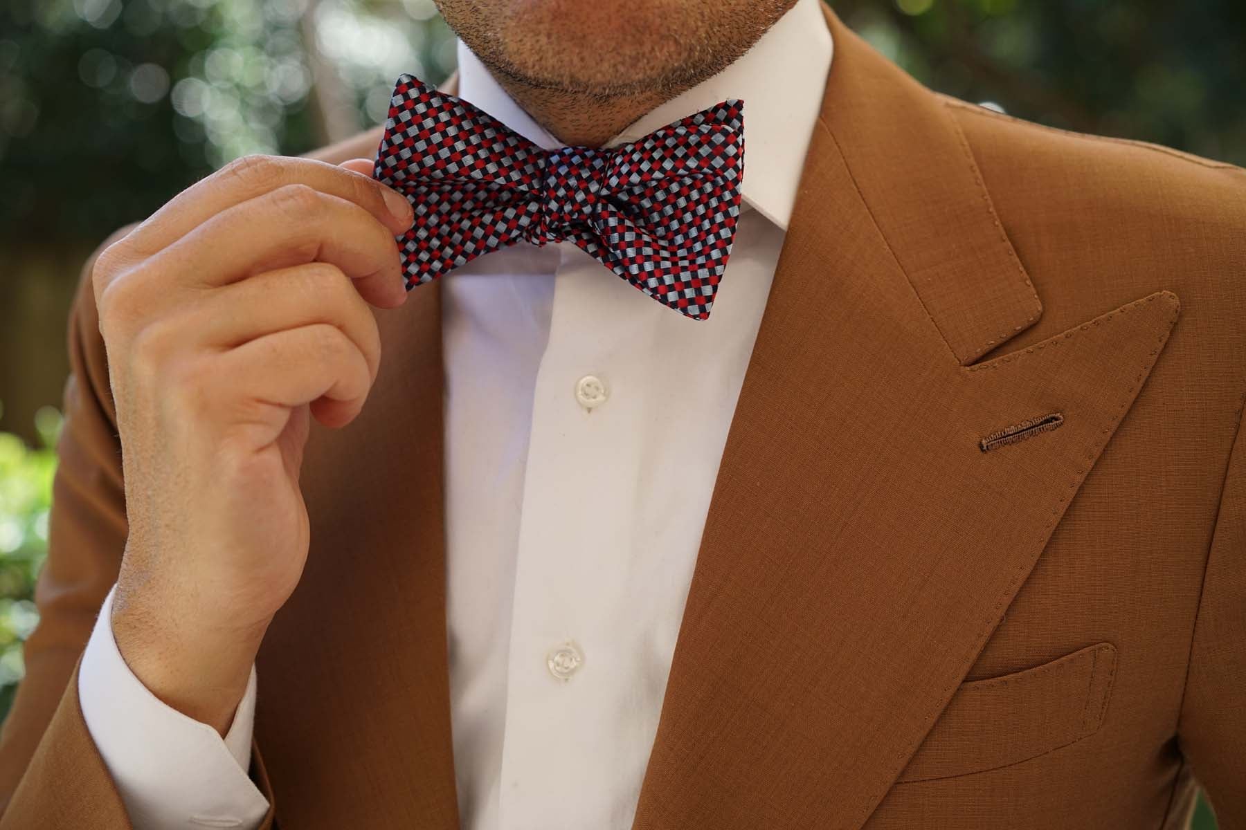 Navy and Light Blue Red Checkered - Bow Tie (Untied) - Image 11