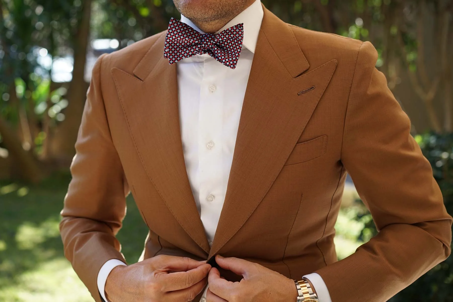 Navy and Light Blue Red Checkered - Bow Tie (Untied) - Image 9