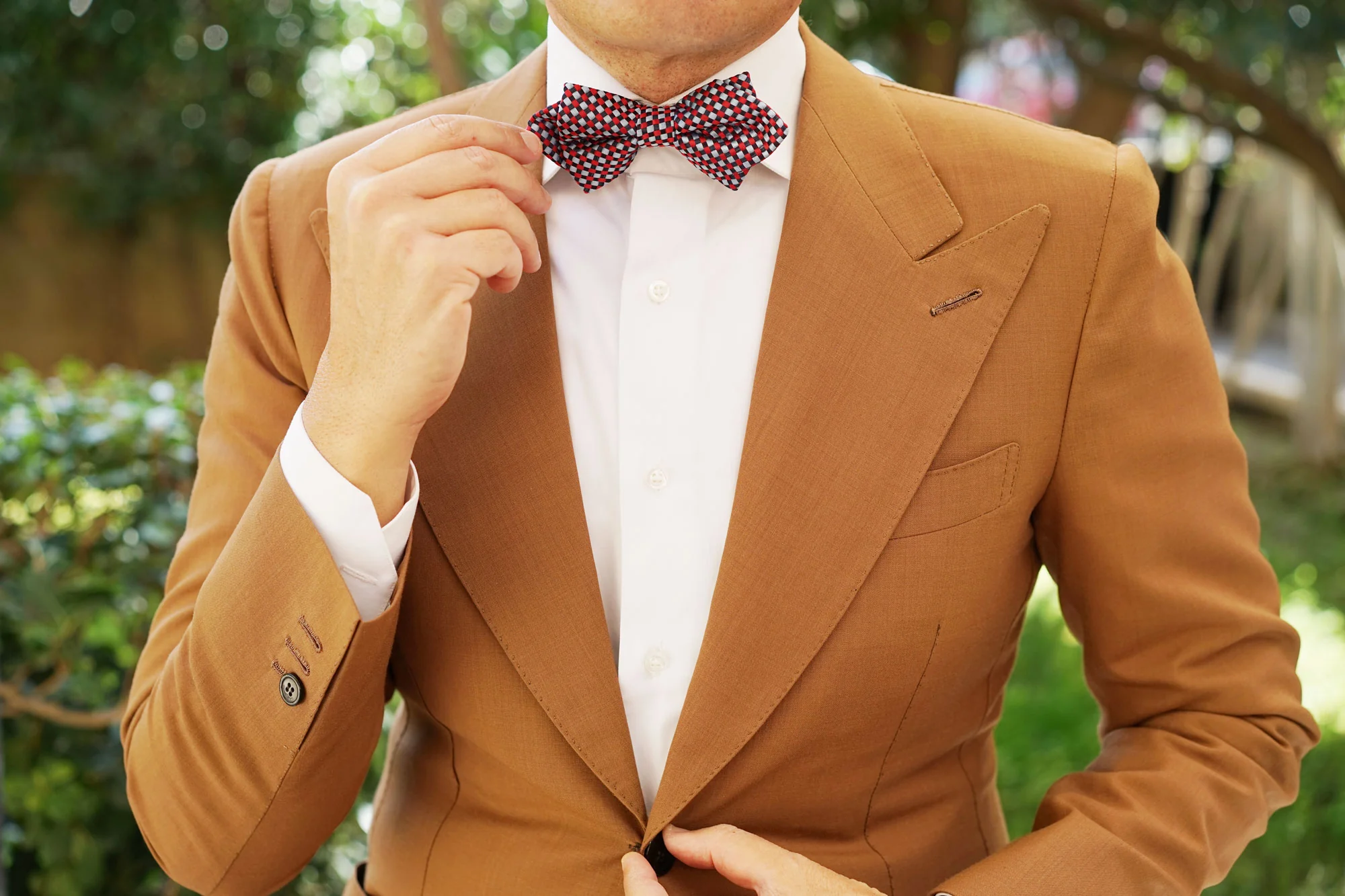 Navy and Light Blue Red Checkered Diamond Bow Tie - Image 6