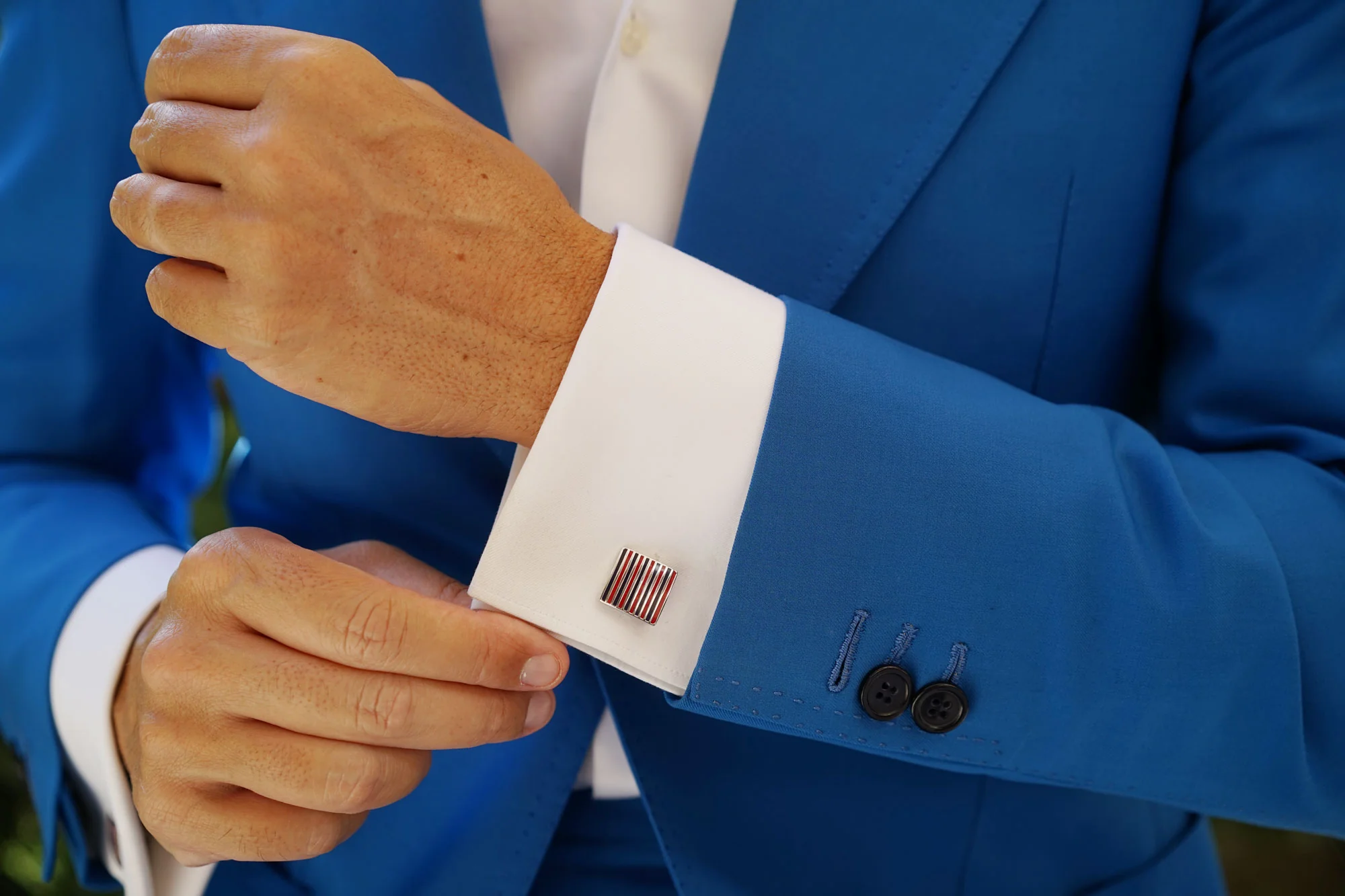 Navy Blue and Maroon Pinstripe Cufflinks - Image 10