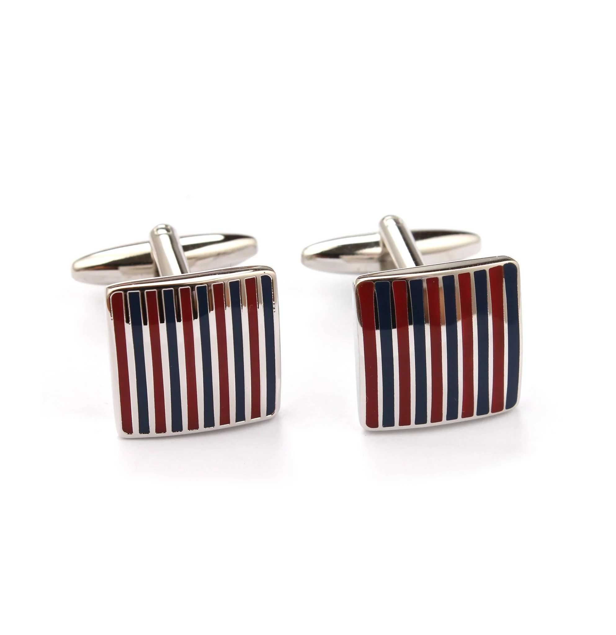 Navy Blue and Maroon Pinstripe Cufflinks - Image 2