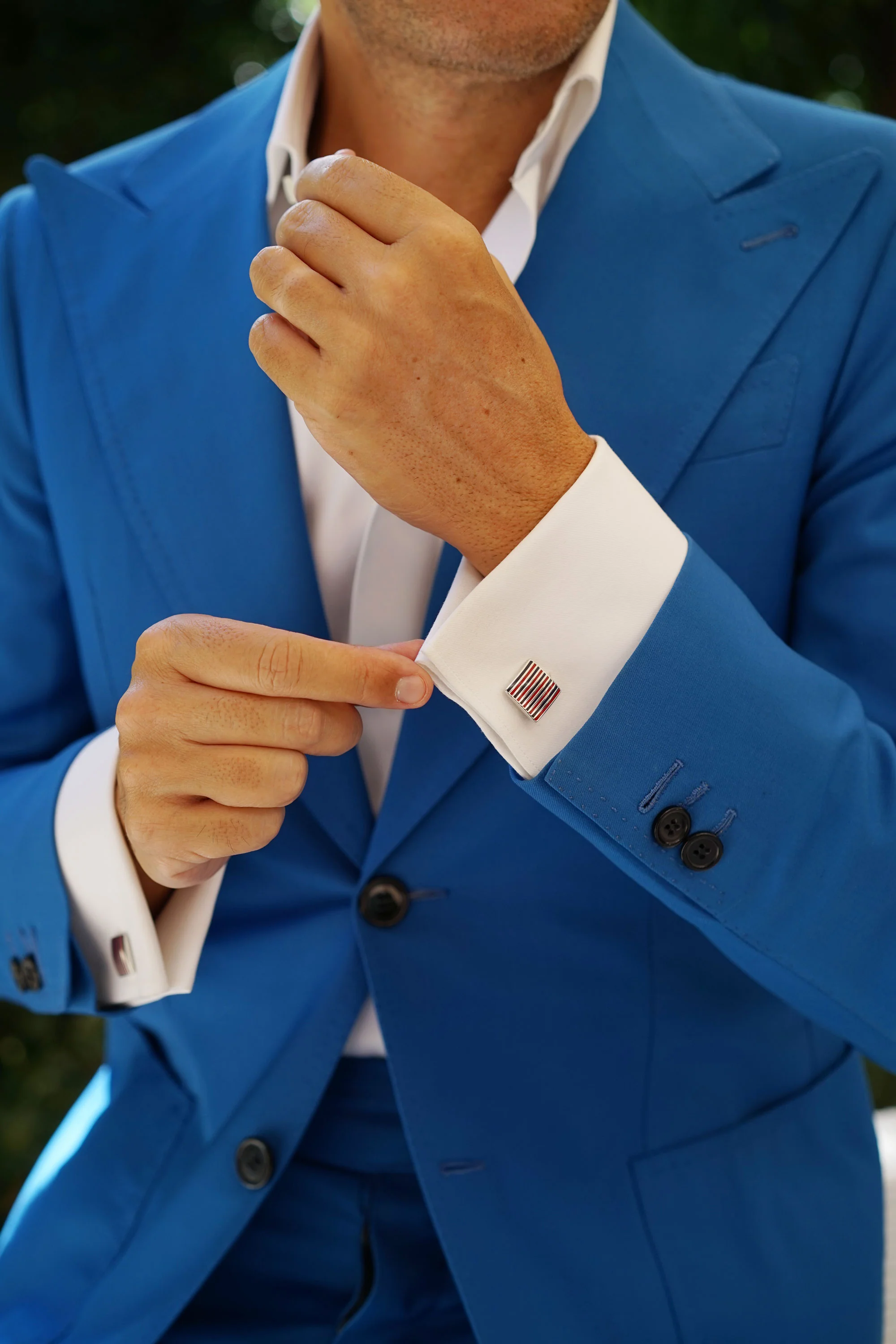 Navy Blue and Maroon Pinstripe Cufflinks - Image 8