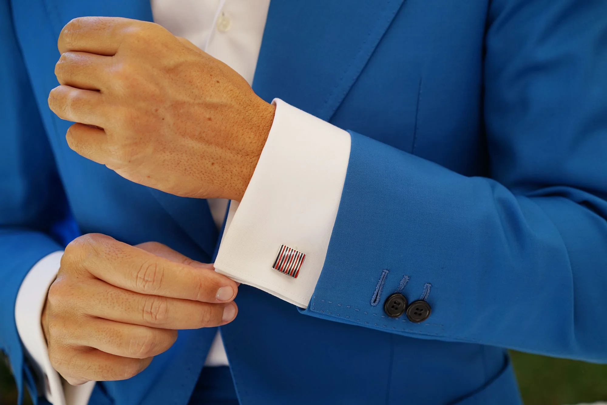 Navy Blue and Maroon Pinstripe Cufflinks - Image 9