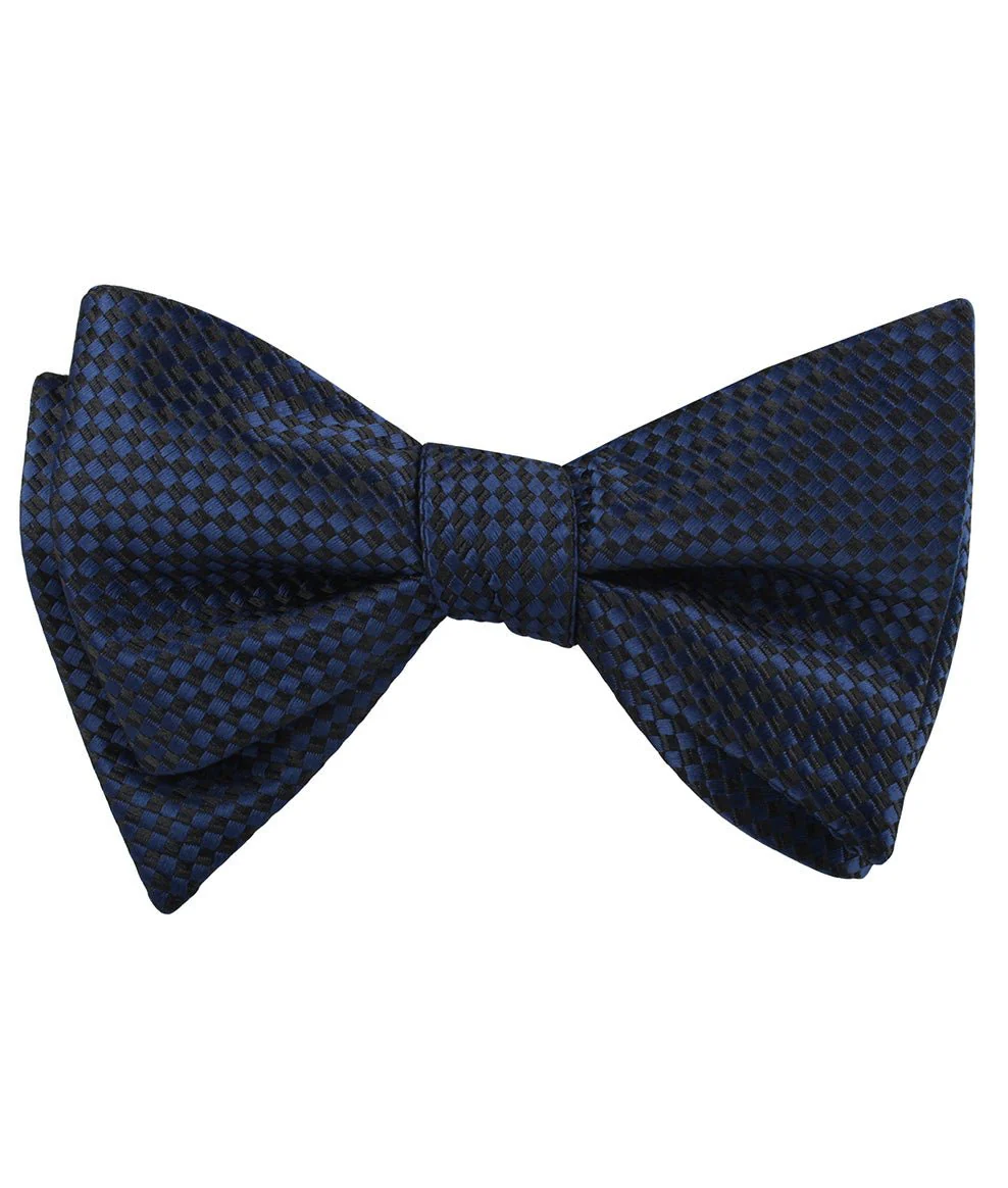 Navy Blue Basket Weave Checkered Self Bow Tie - Image 2