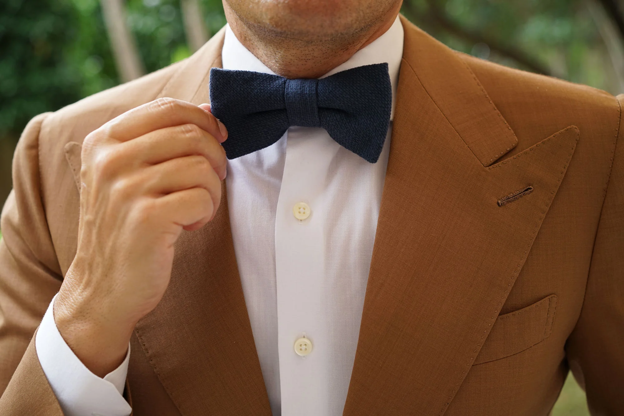 Navy Blue Basket Weave Linen Bow Tie - Image 6