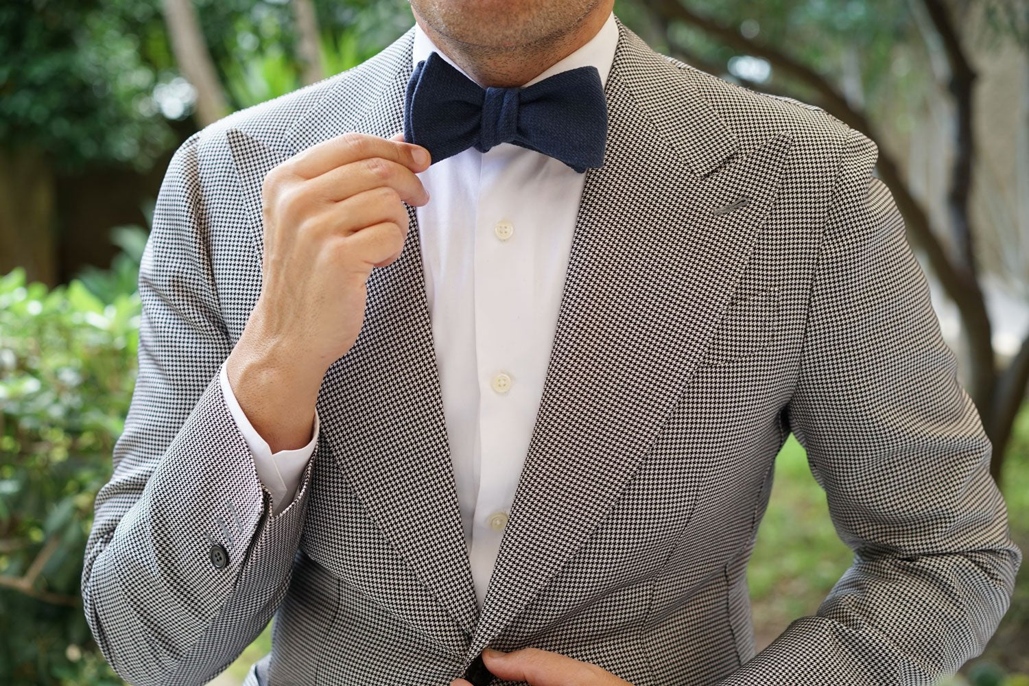 Navy Blue Basket Weave Linen Self Bow Tie - Image 6