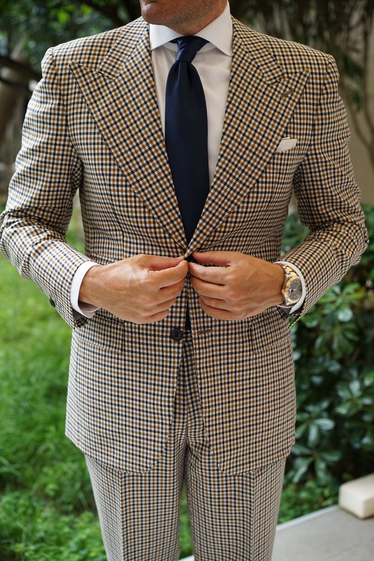 Navy Blue Basket Weave Necktie - Image 10