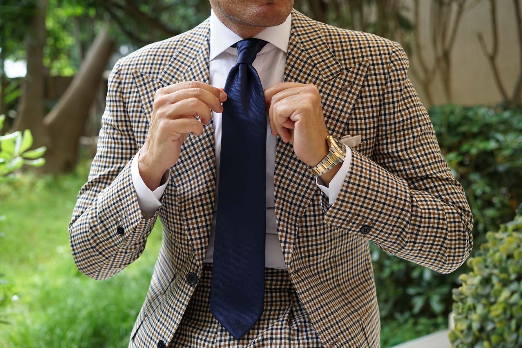 Navy Blue Basket Weave Necktie - Image 11