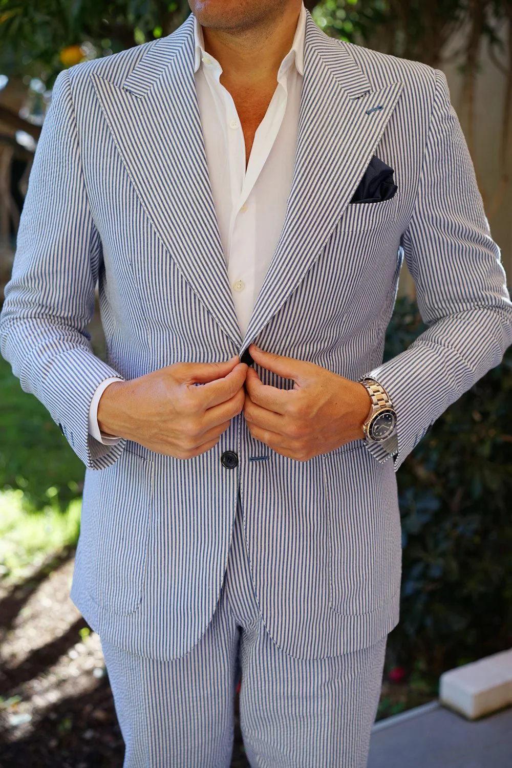 Navy Blue Basket Weave Pocket Square - Image 7