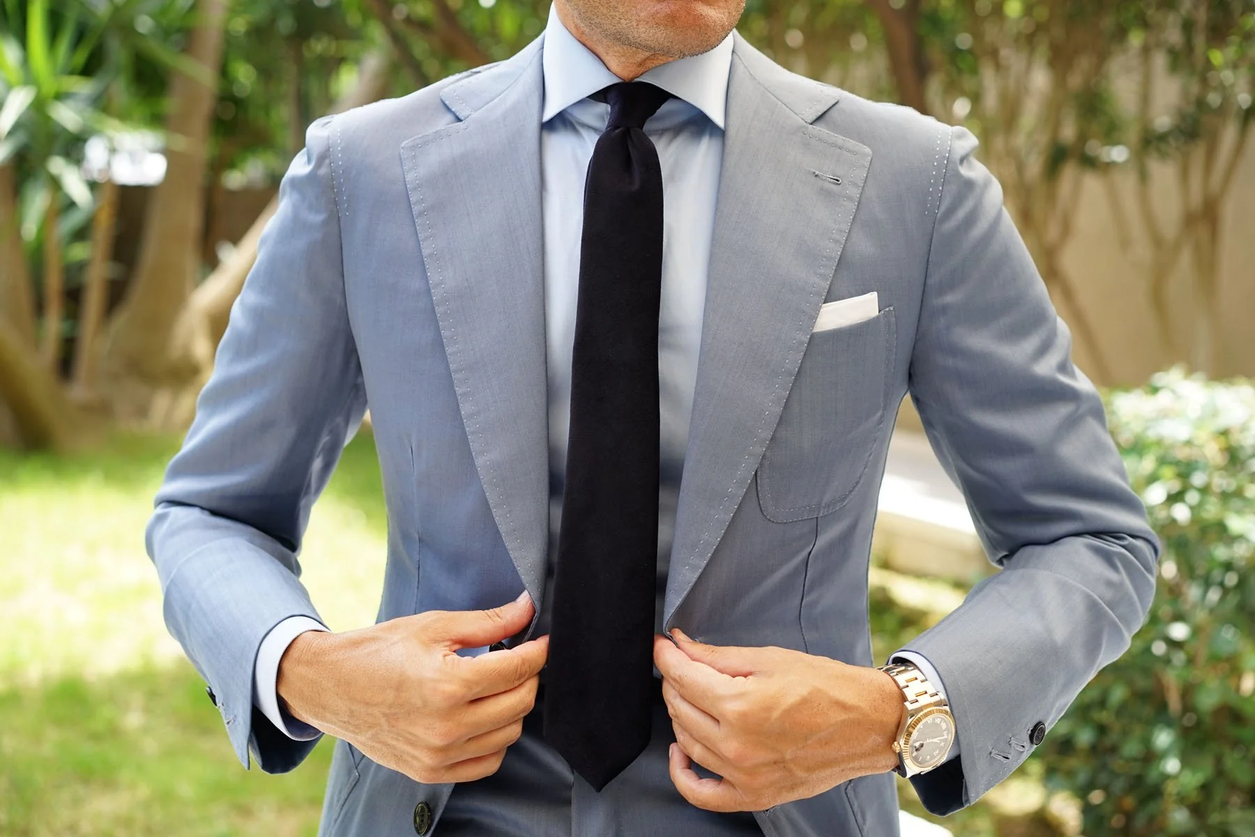 Navy Blue Bond Velvet Skinny Tie - Image 6