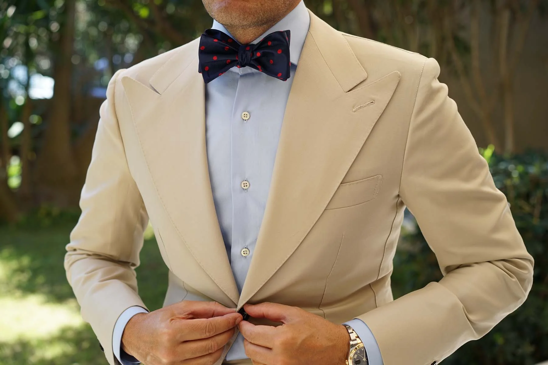 Navy Blue Bow Tie Untied with Red Polka Dots - Image 4