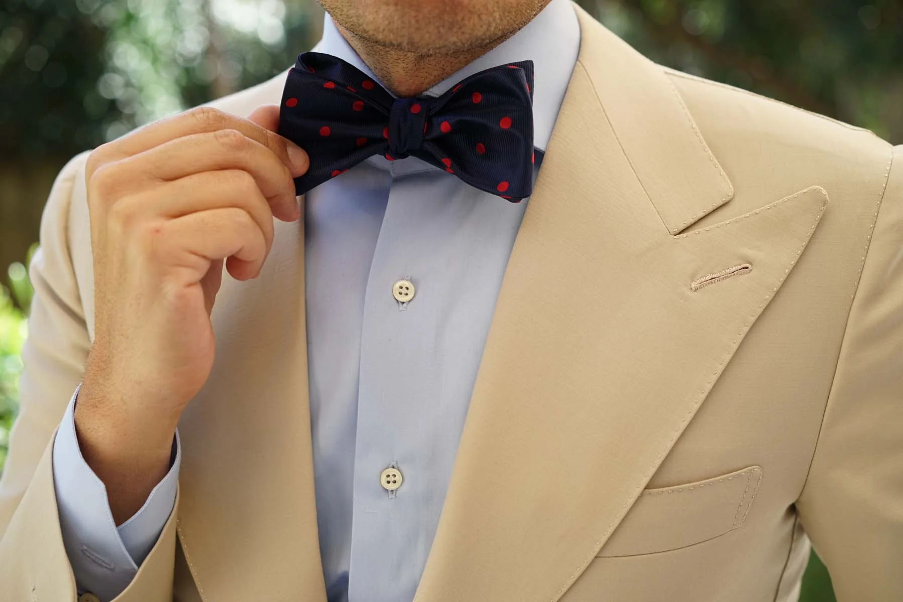 Navy Blue Bow Tie Untied with Red Polka Dots - Image 6