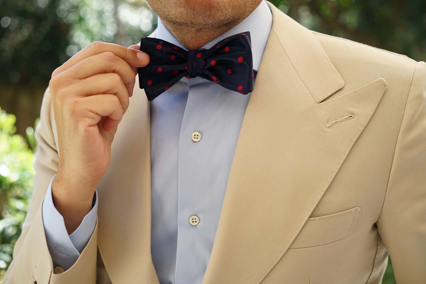 Navy Blue Bow Tie Untied with Red Polka Dots - Image 7