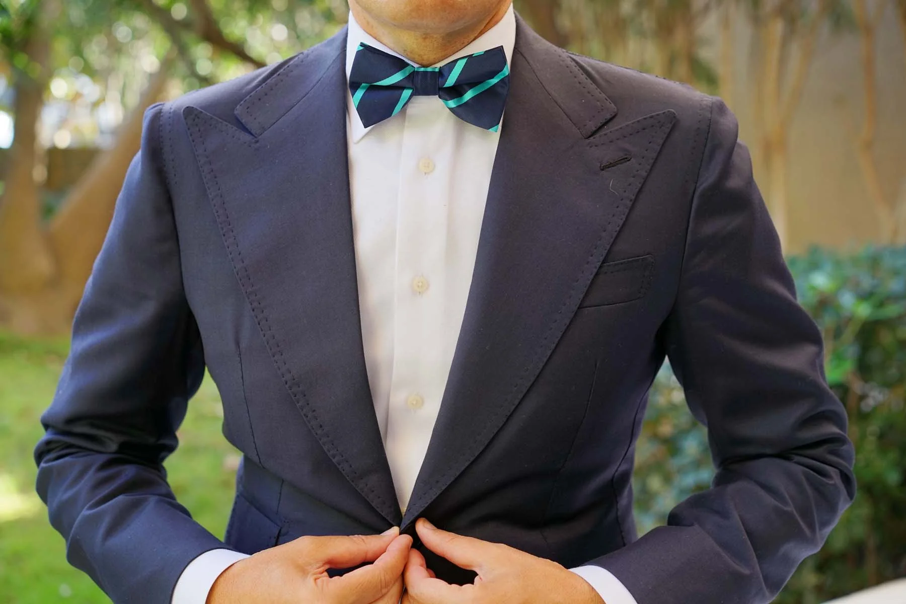 Navy Blue Bow Tie with Striped Light Blue - Image 3