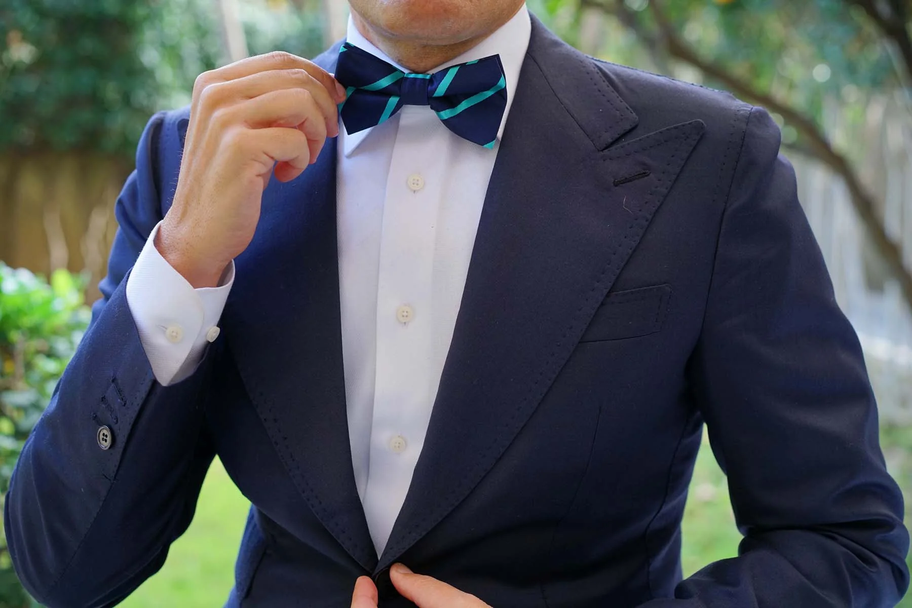 Navy Blue Bow Tie with Striped Light Blue - Image 8
