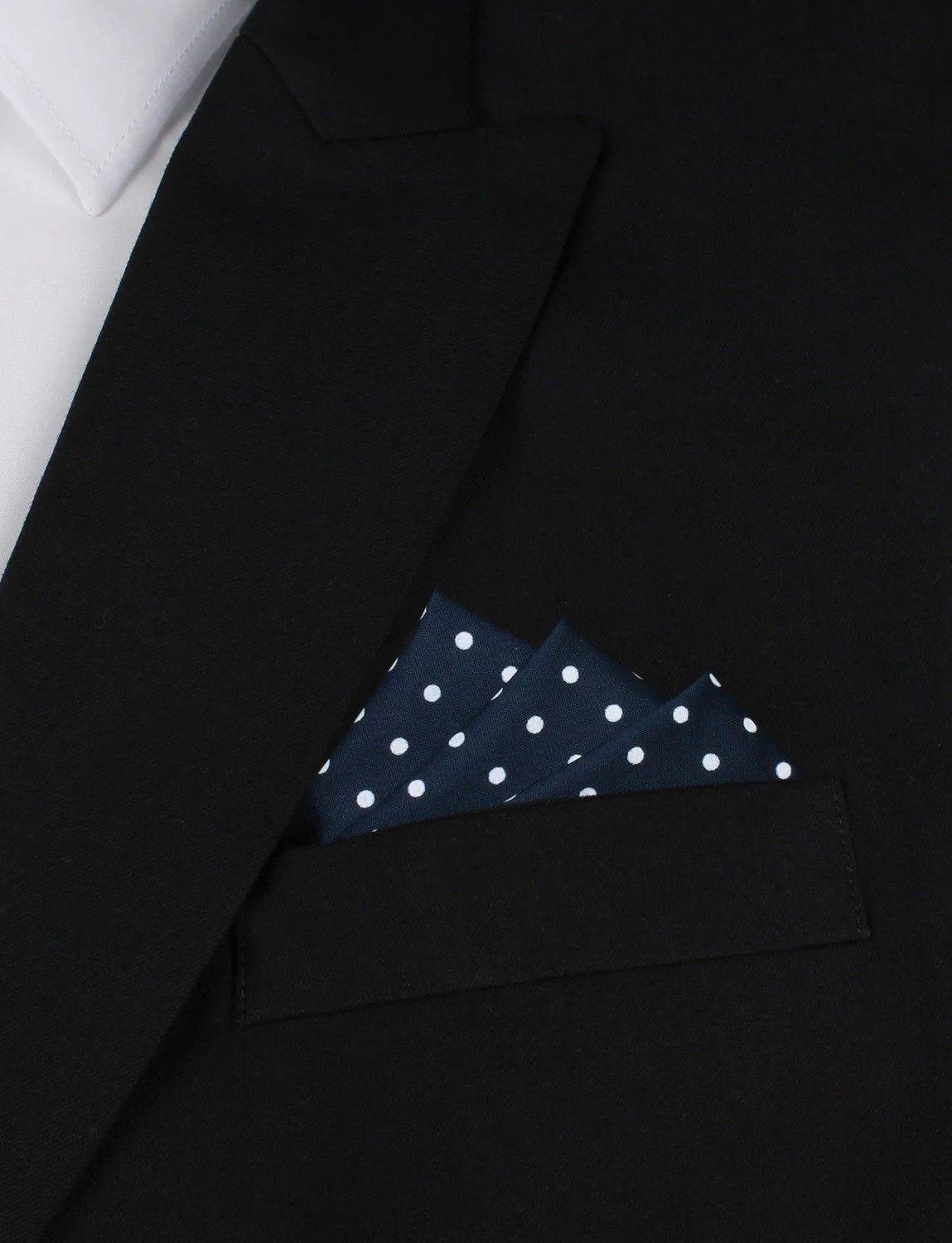 Navy Blue Cotton with Mini White Polka Dots Pocket Square - Image 3