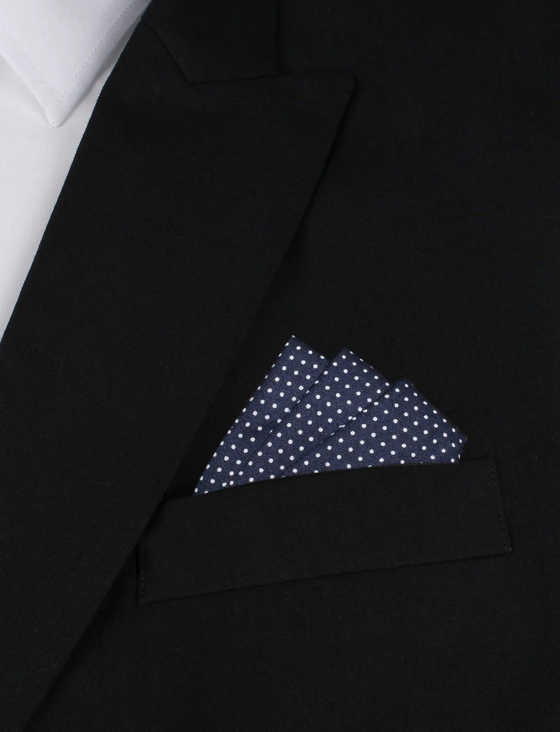Navy Blue Cotton with White Mini Polka Dots Pocket Square - Image 3