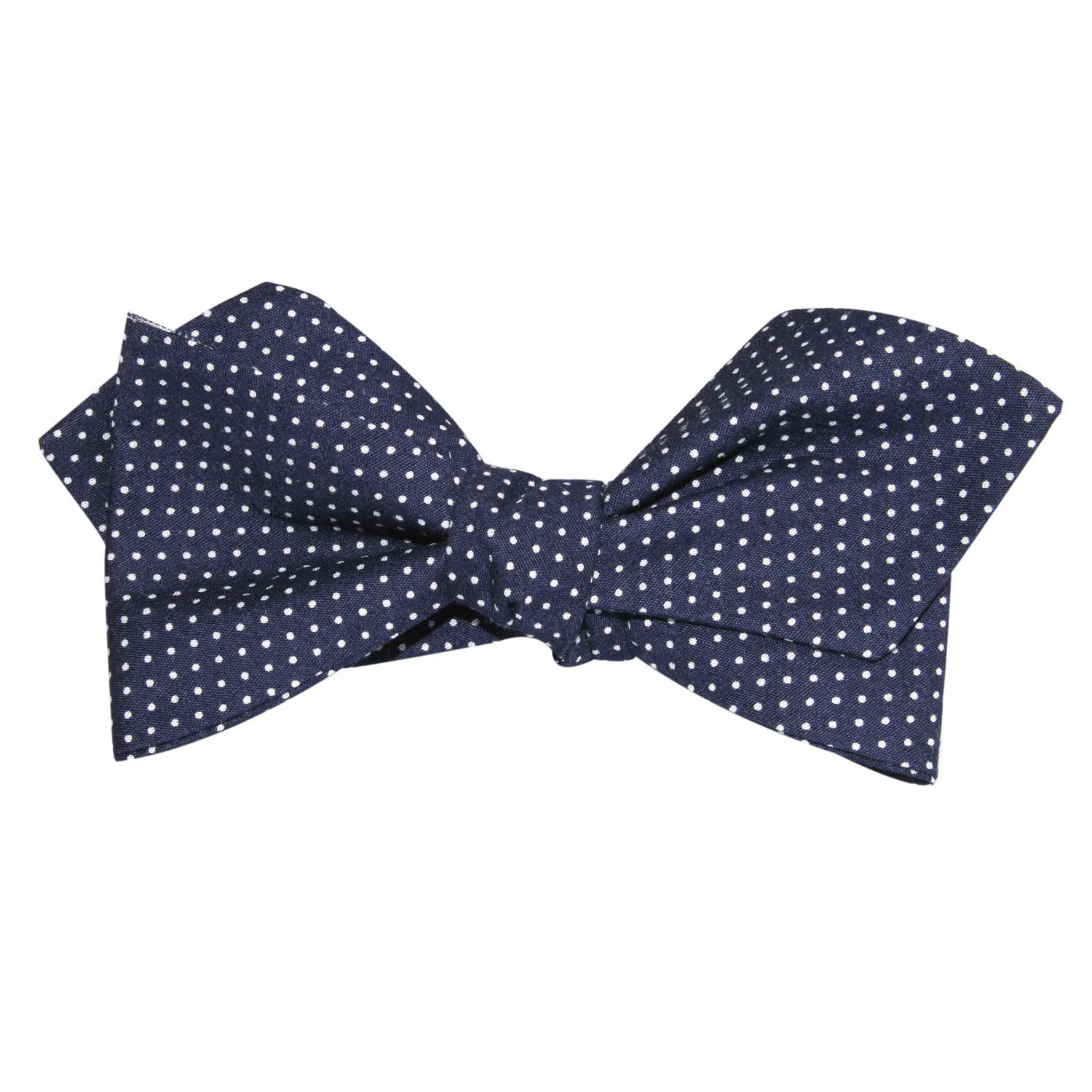 Navy Blue Cotton with White Mini Polka Dots Self Tie Diamond Tip Bow Tie - Image 3