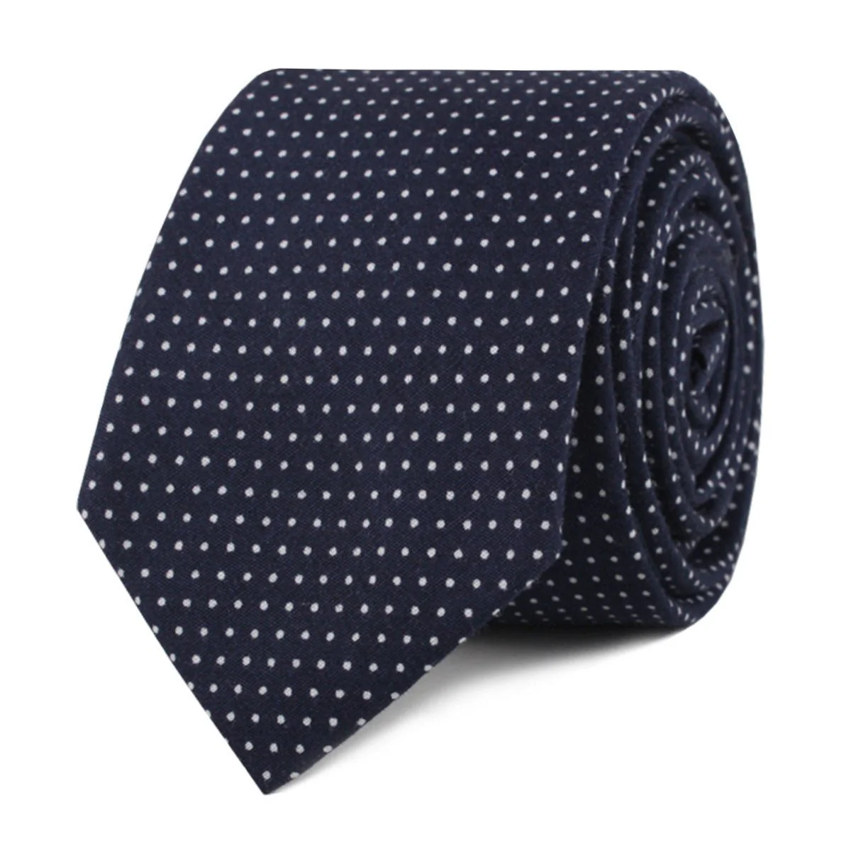 Navy Blue Cotton with White Mini Polka Dots Skinny Tie - Image 2
