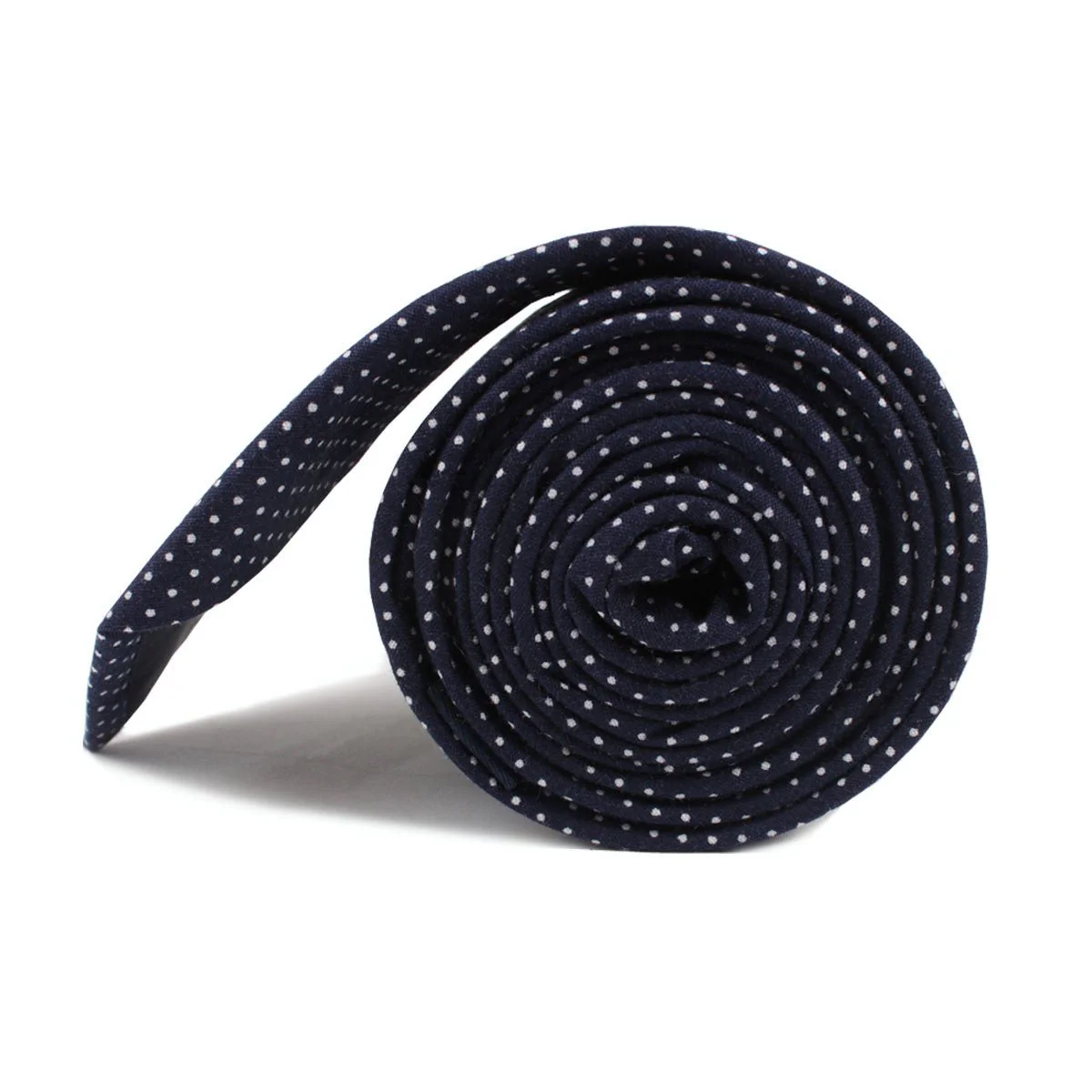 Navy Blue Cotton with White Mini Polka Dots Skinny Tie - Image 3