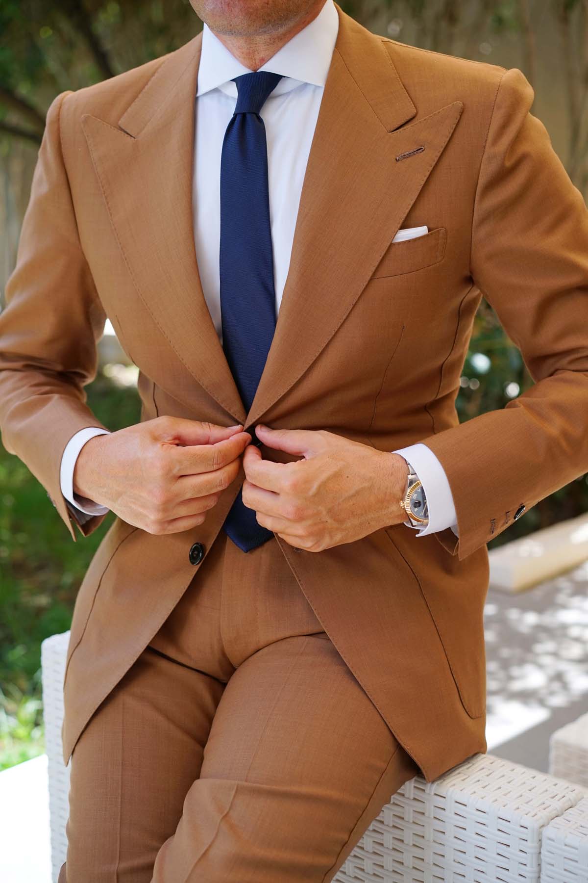 Navy Blue Diagonal Herringbone Skinny Tie - Image 7