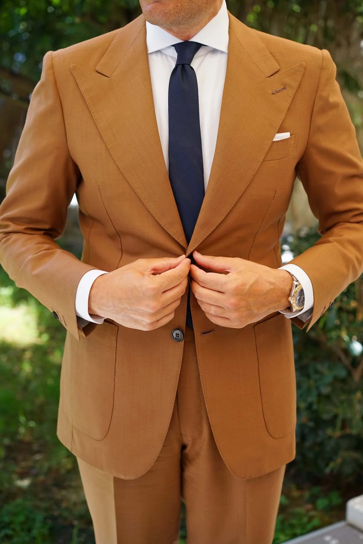 Navy Blue Diagonal Herringbone Skinny Tie - Image 9