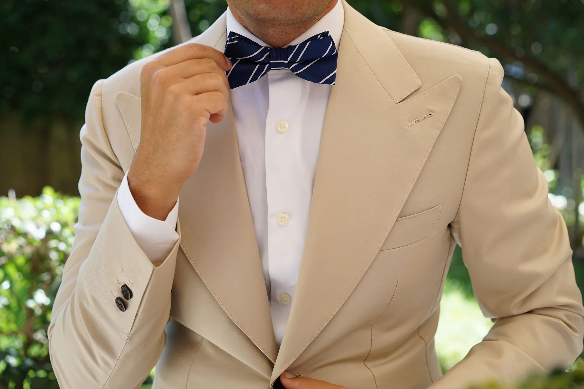 Navy Blue Double Stripe Bow Tie - Image 7