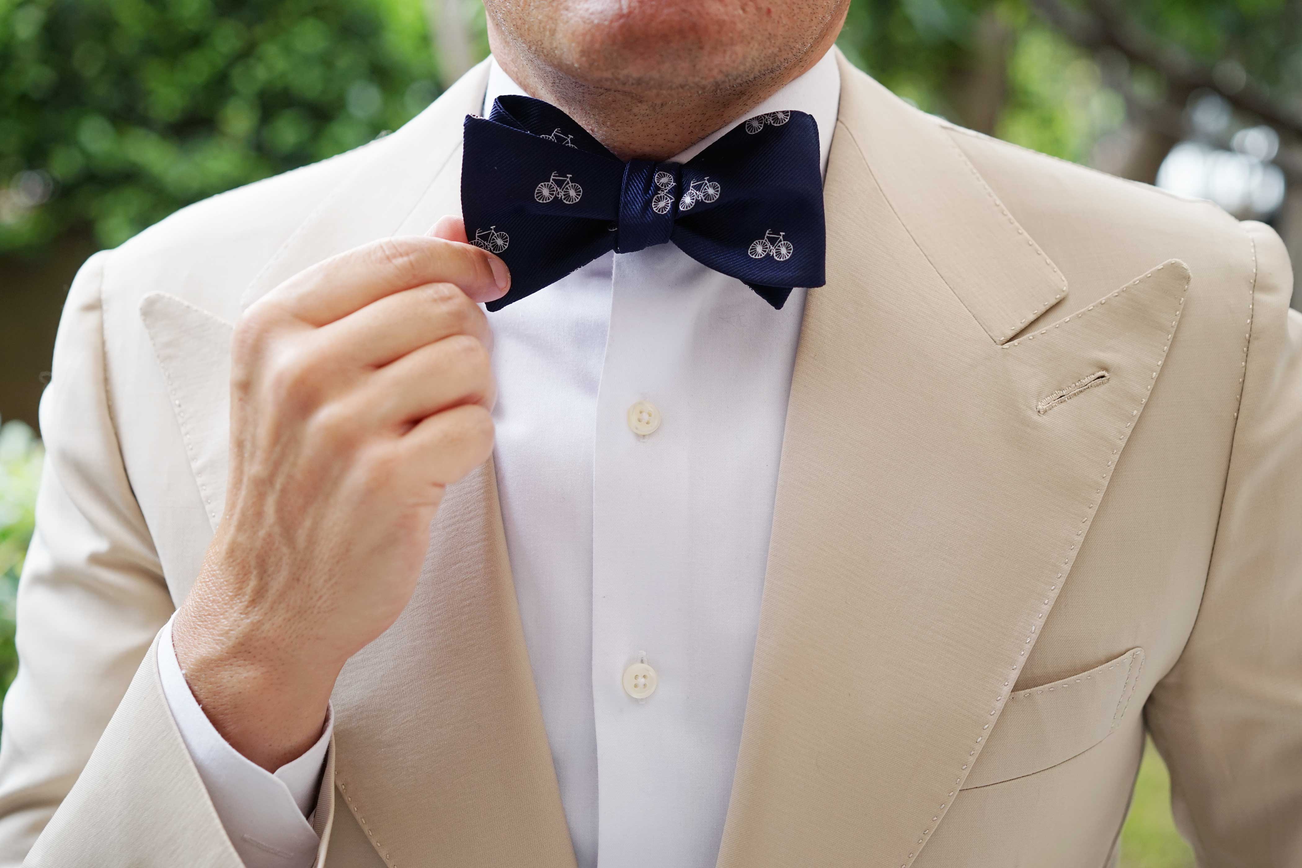 Navy Blue French Bicycle Self Tie Bow Tie - Image 9